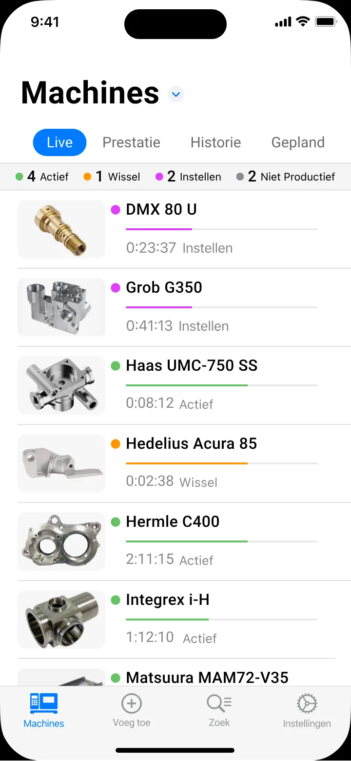 Machinelijst in de Smart Factory app