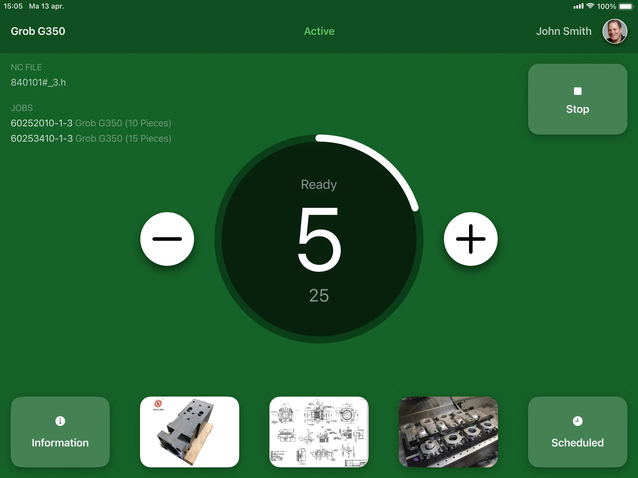 Smart Factory Operator Panel with documents, orders and reject registration at the machine